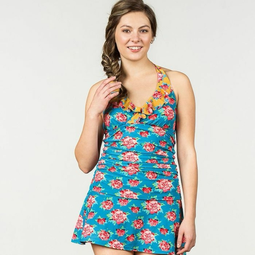 NEW Womens Matilda Jane Blue and Yellow Floral 2 Piece Swim Set- Size Medium